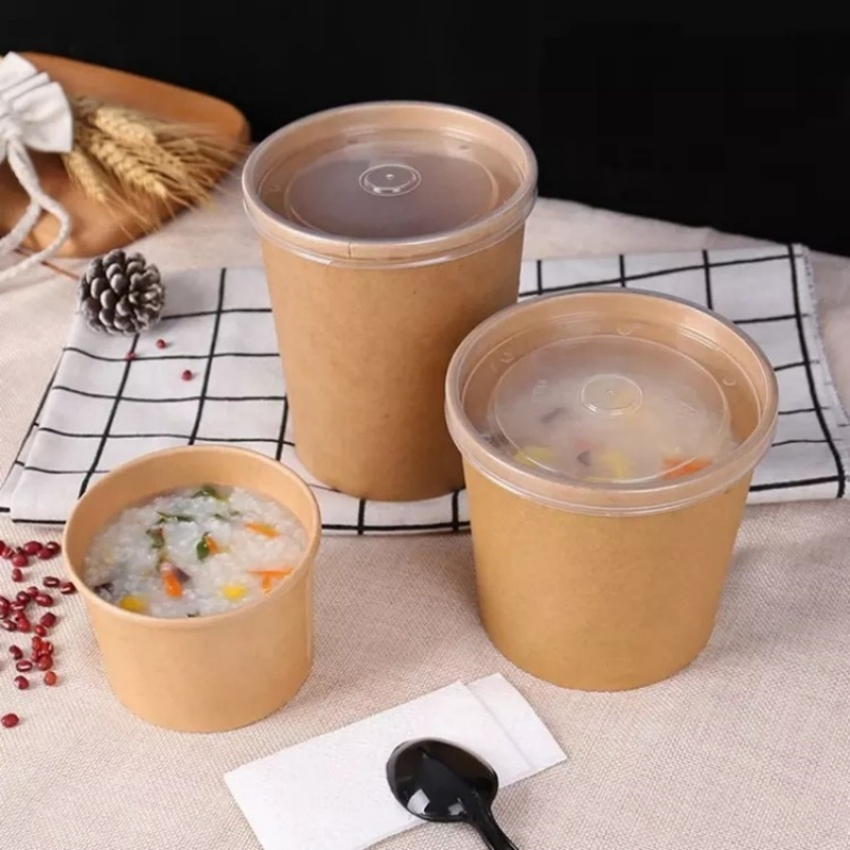 Бумажный стакан для супа с крышкой, двойные стенки