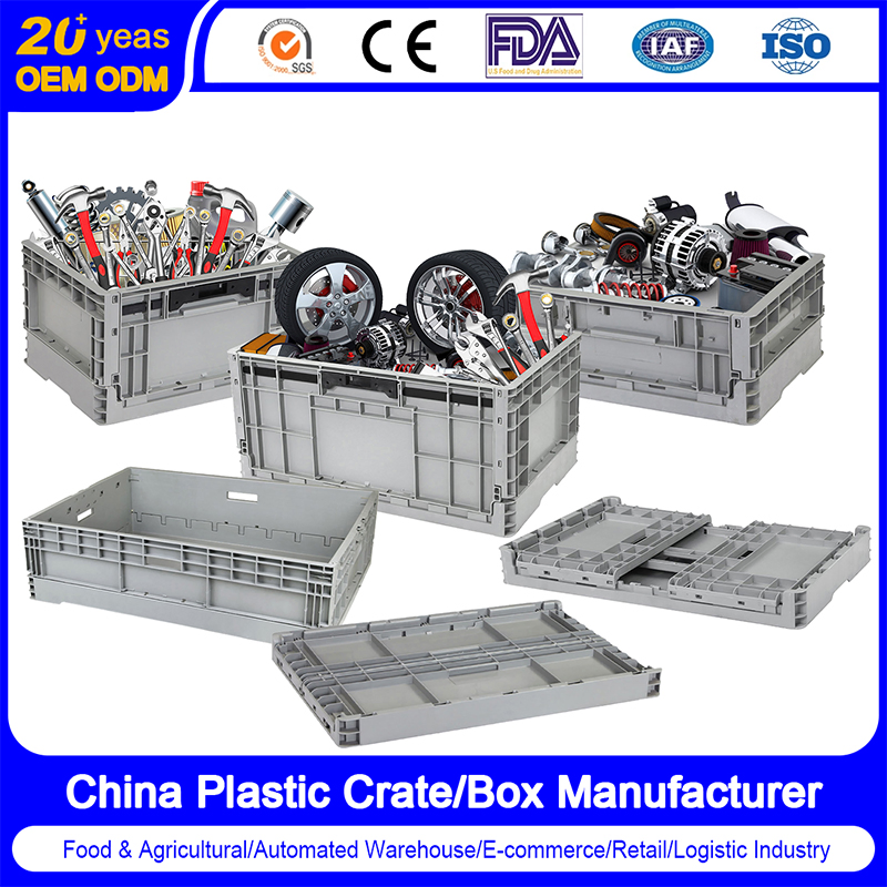 60X40X12/14/18/22/26/30/34cm 53X36X31cm Stackable Food Containers Tools Plastic Box Hard Plastic Case Moving Folding Crate with Lids