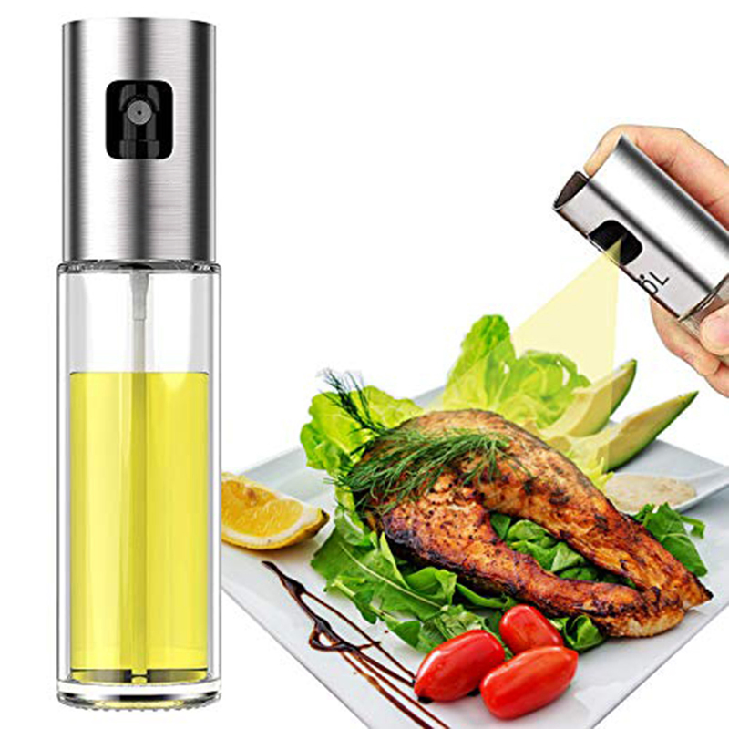 100ml Kitchen Push Type Stainless Steel Spray Olive Oil Spray Bottle Pot Grill BBQ Sprayer Oil Dispenser for Cooking
