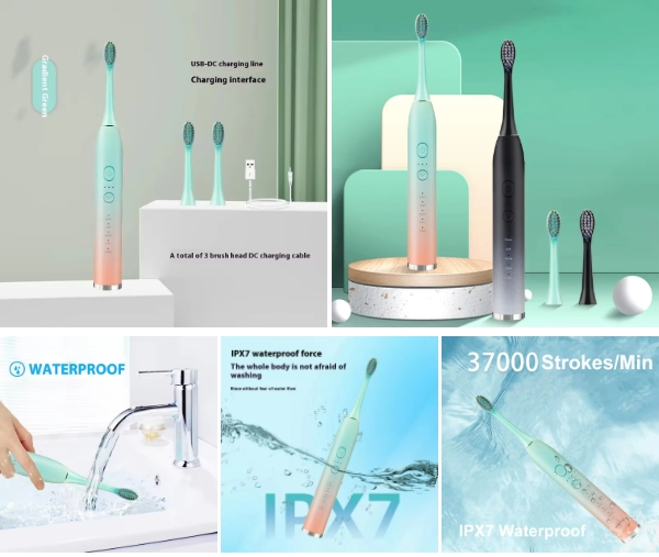 Deep Cleaning USB Charging Waterproof Sonic Vibration Adult Electric Toothbrush