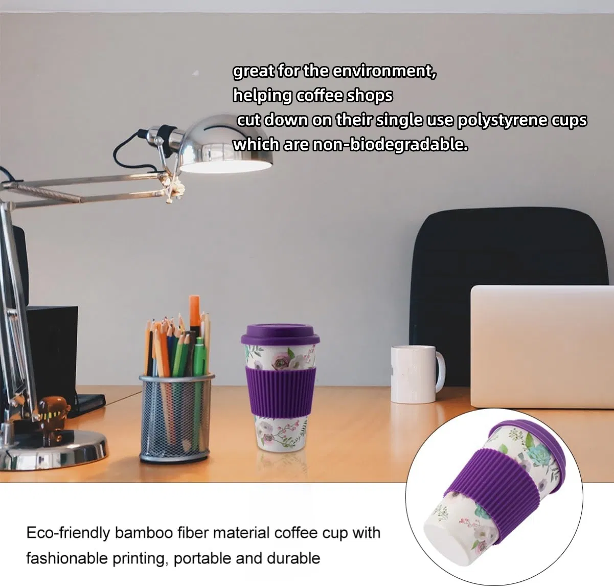 Reusable Eco-Friendly Bamboo Fibre Silicone Lid Coffee Tumbler Travel Coffee Cup Mug