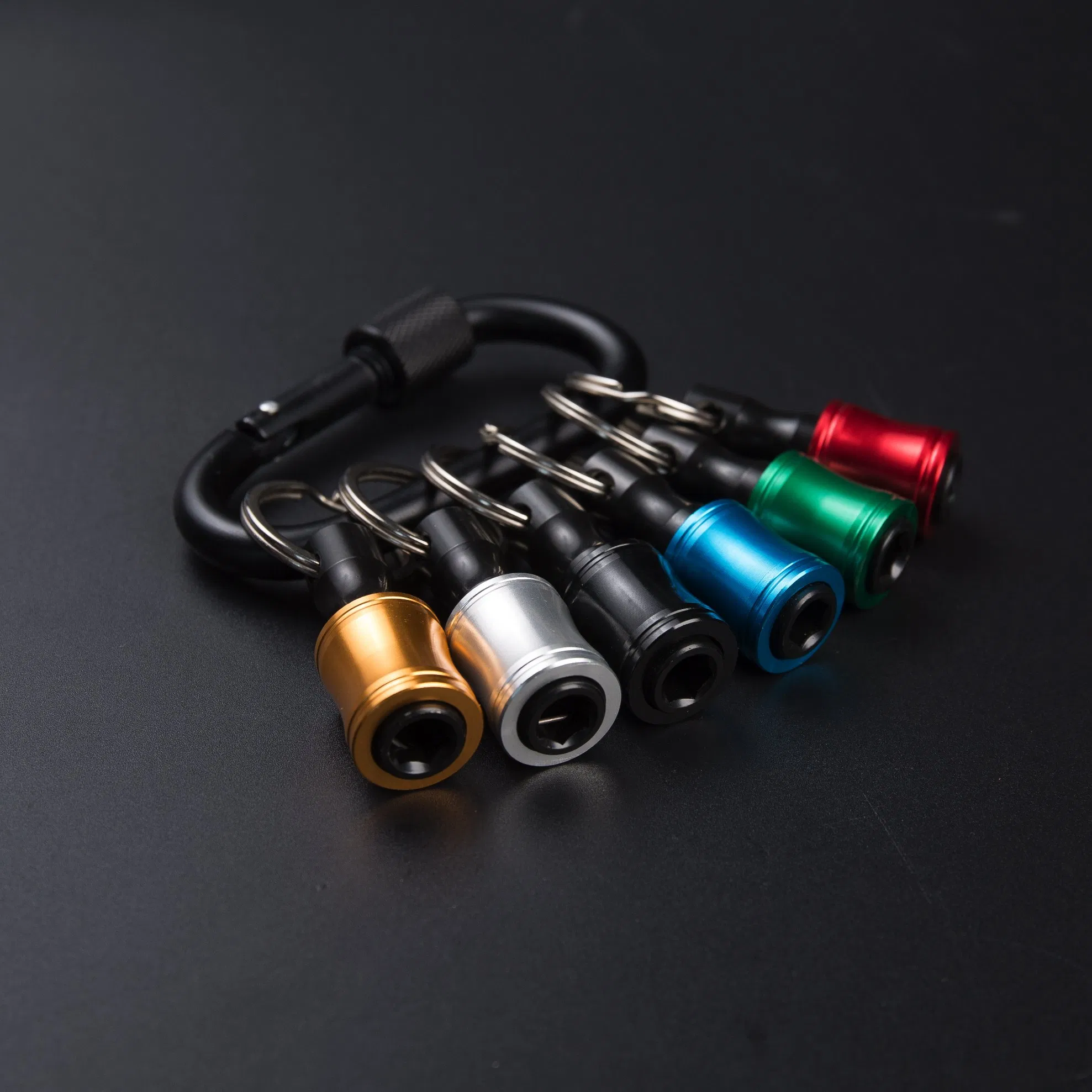 Hex Shank Aluminum Alloy Portable Carabiner Keychain Screwdriver Multiple Color Bit Holde