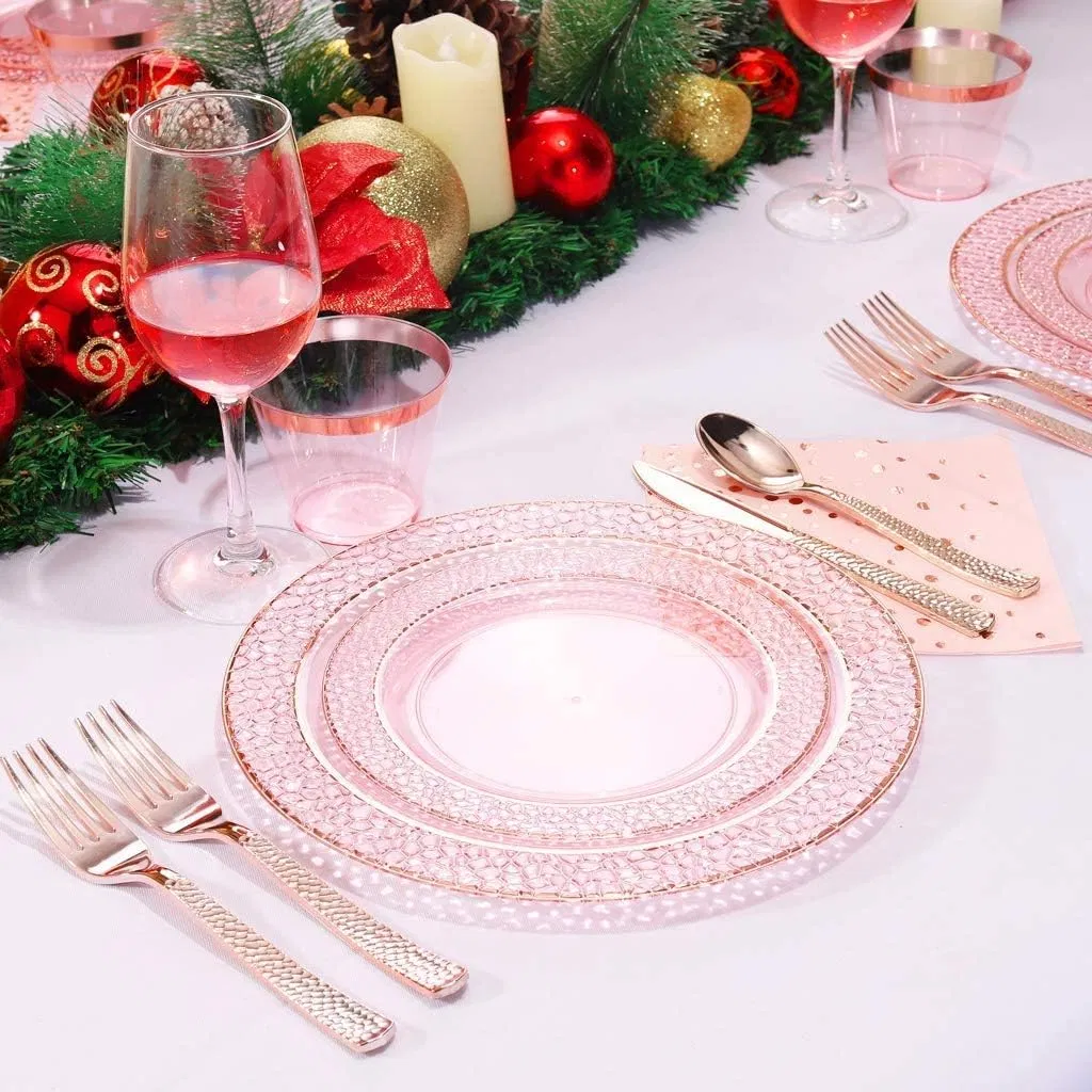 Rose Gold Plastic Silverware, Rose Gold Utensils, Heavy Weight Plastic Cutlery, Disposable Silverware Sets Suitable for Wedding, Monther's Day Party