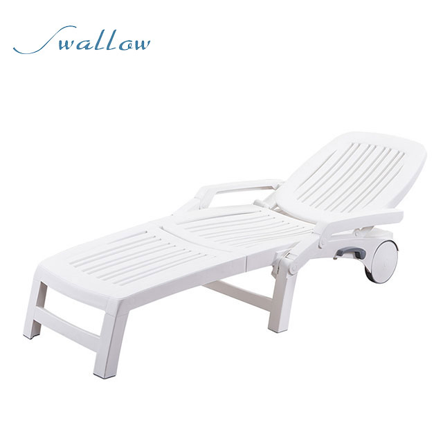 Sunlounger with Footrest Plastic White Outdoor Patio Recliner Chair Swallow