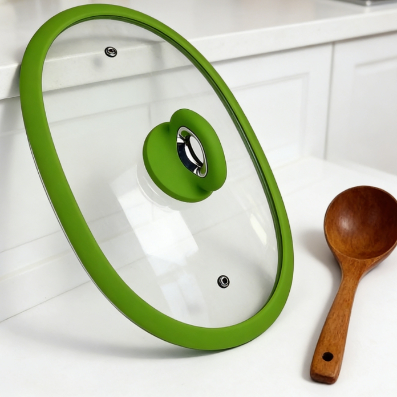 Manufacturer of Custom Food-Grade Silicone Overmolded Glass Cooking Lid for Pot / Pan