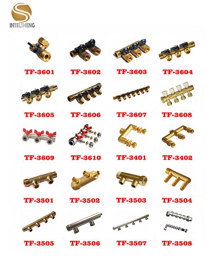 3, 4, 5, 6, 7, 8 Way Brass Water Manifold for Floor Heating Plumbing System Underground Heating System
