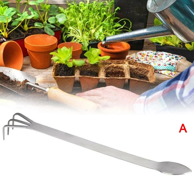 2 in 1 Stainless Steel Bonsai Gardening Tools Root Rake Spatula Tweezers Garden Tools