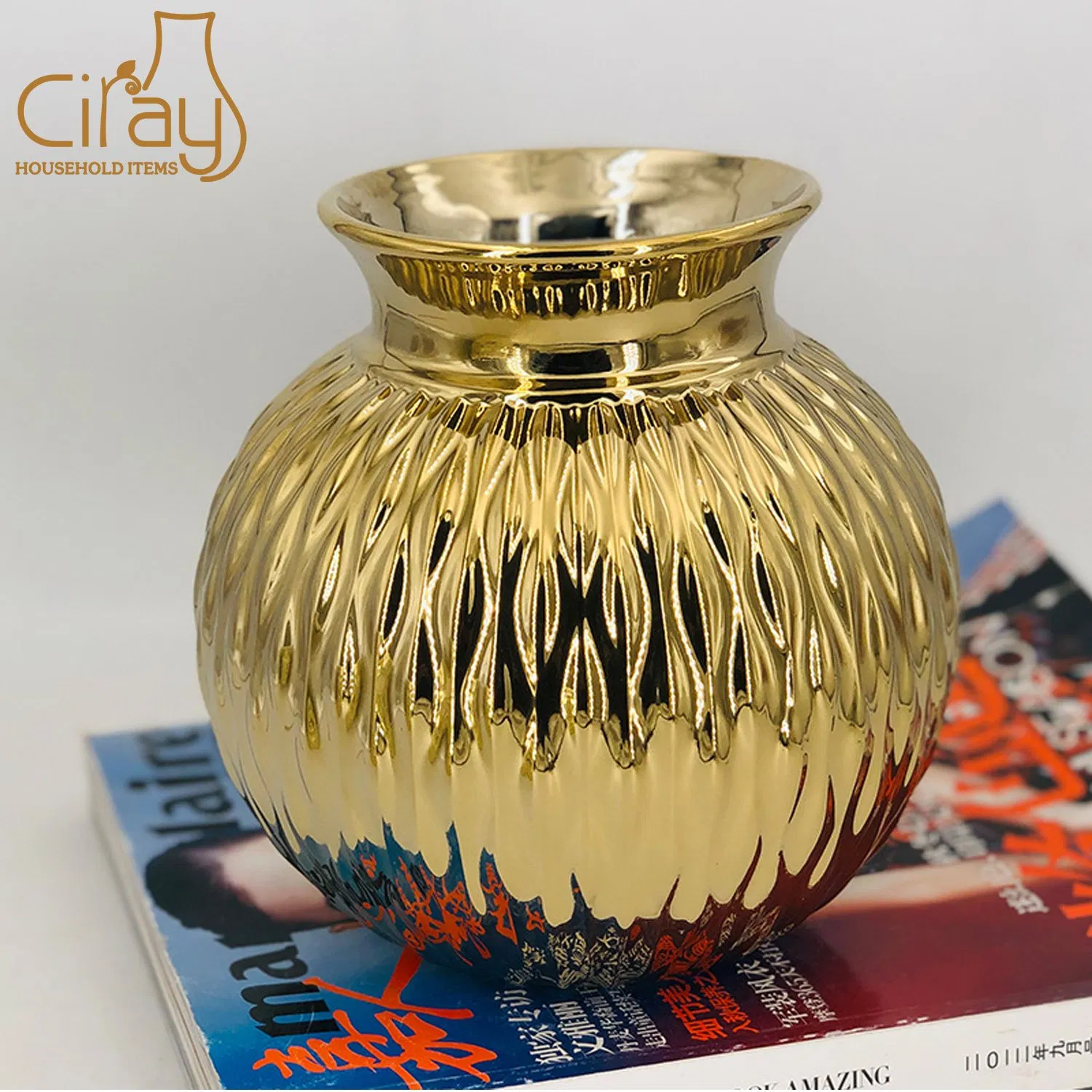 7 Inch Gold Small Top Ceramic Container Ceramic Vase for Dried Flower