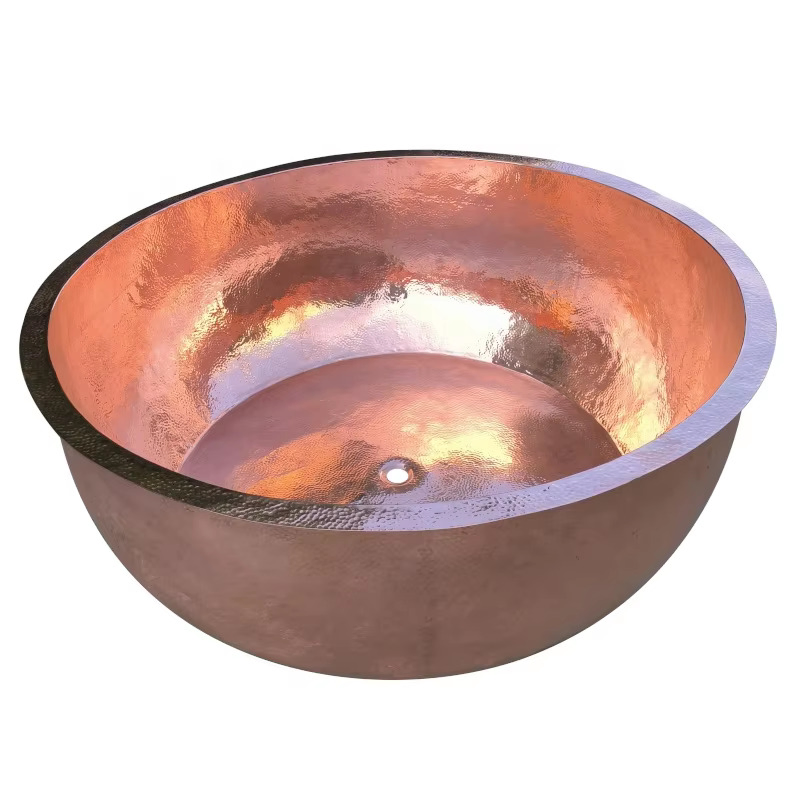 Luxury Large Round Hammered Copper Metal Bathroom Soaking Bathtub Drop-in