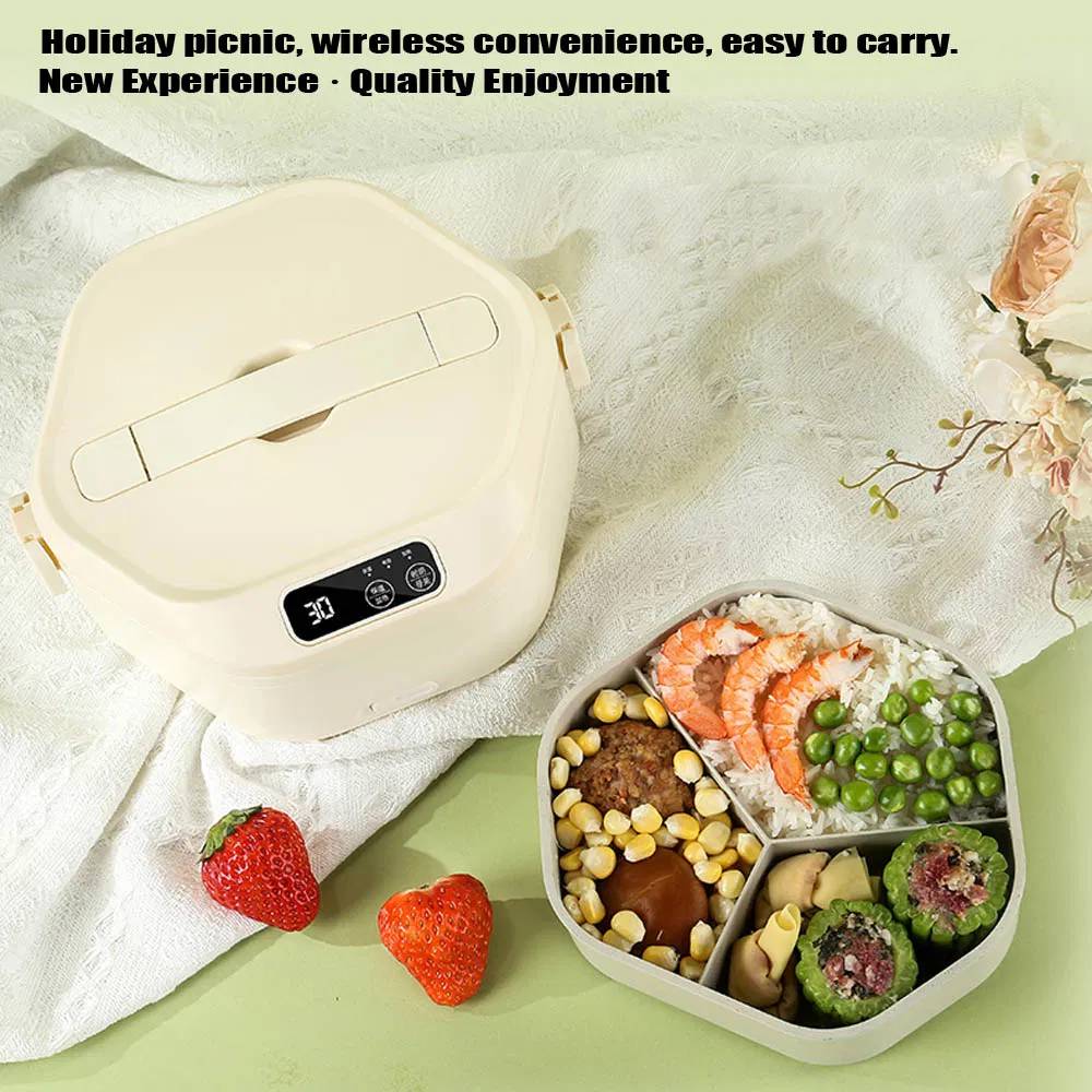 Electric Double Sealed Leak Proof & Food Grade Stainless Steel Heat 3 Interlayer Lunch Box 12/24/110/220V Portable Food Warmer with The Thermal Carry Bag for Ca
