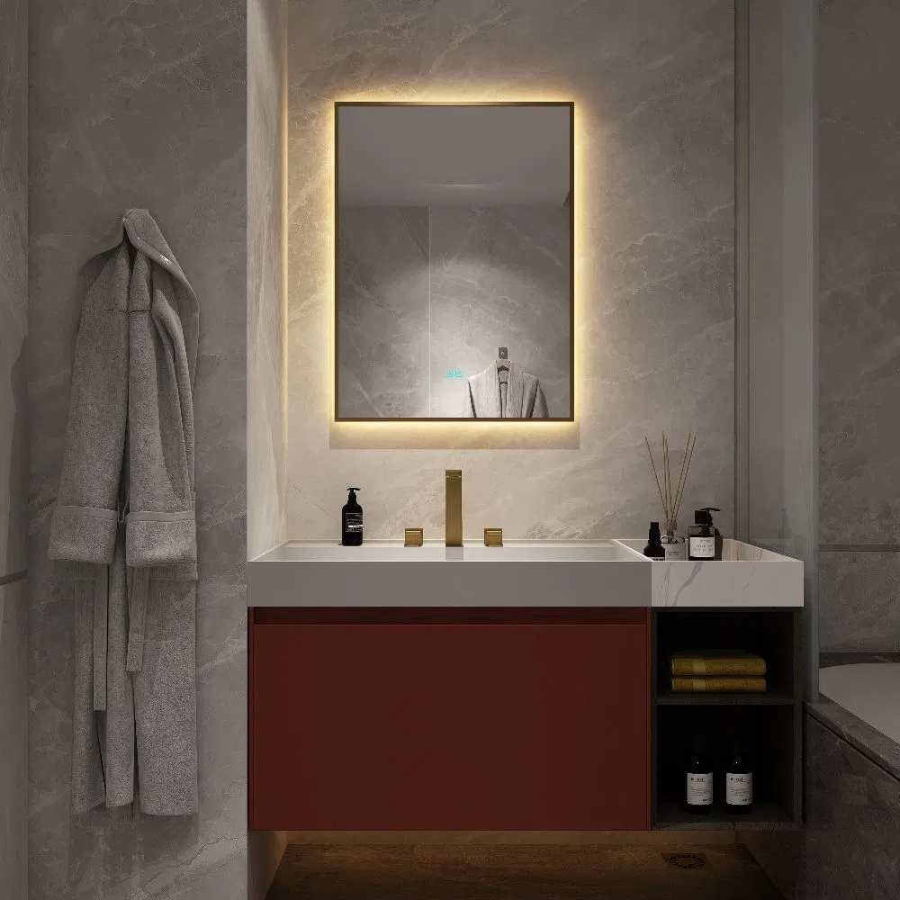 Wall Mounted Anti-Fog Bathroom Backlit Mirror Stainless Steel Framed LED Lighted Hotel Mirror