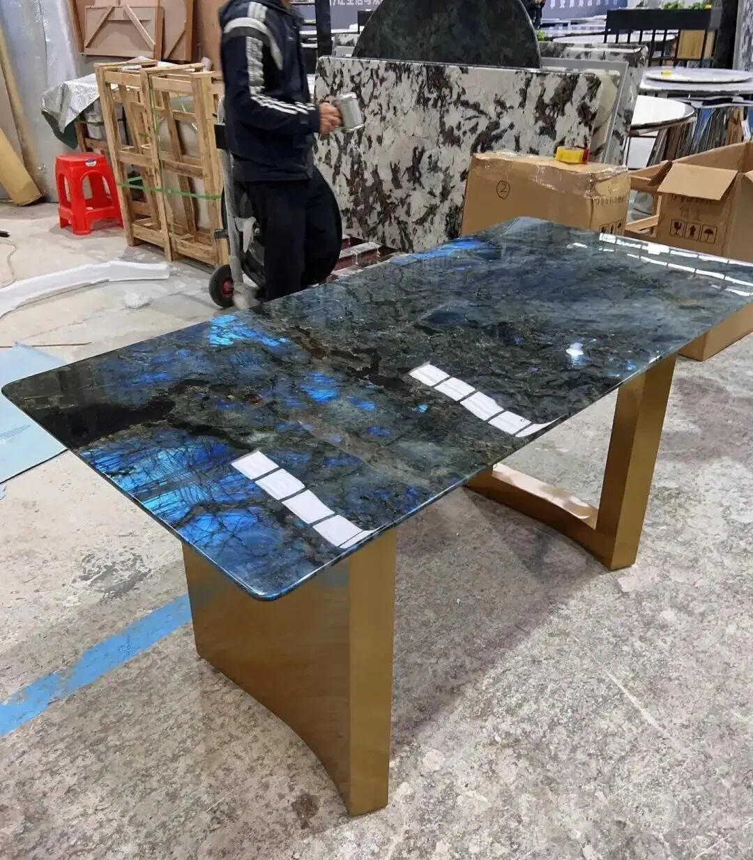 Luxury Lemurian Labradorite Madagascar Granite Bluish-Iridescent Natural Marble Stone Table Top Tile