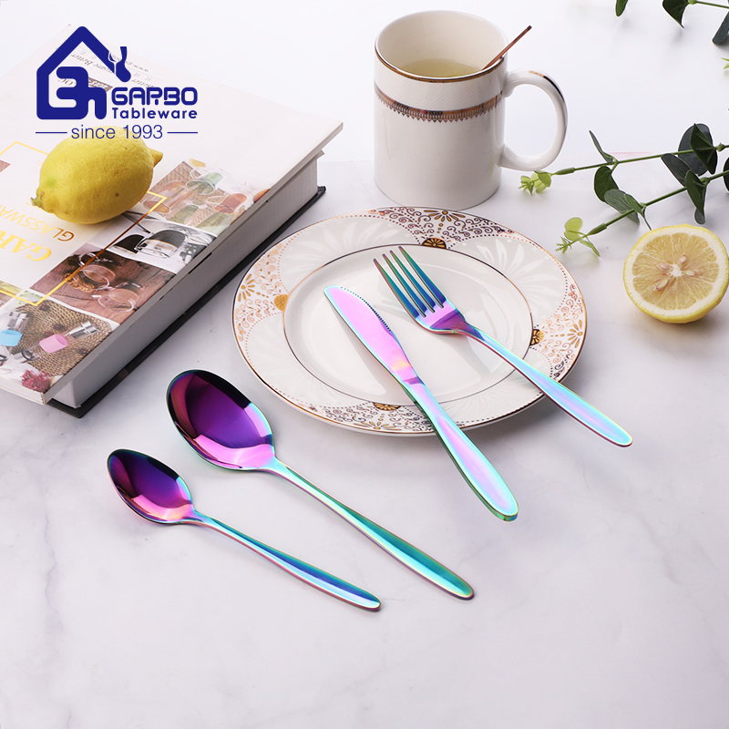 High-Quality PVD Material Rainbow Colored Stainless Steel Flatware Set Tableware Dinnerware Stainless Steel Fork Knife Spoon