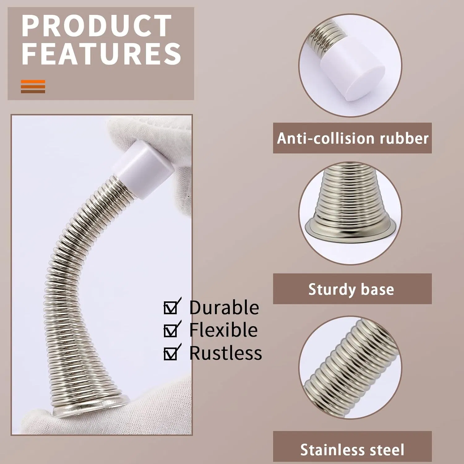 MD170L-Sc Steel Door Stop, Bright Nickel Finish