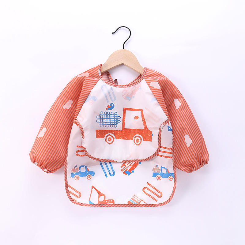 Long Sleeves Bibs Plain Kids Painting Baby Feeding Aprons Plastic Baby Eating Apron with Food Catcher