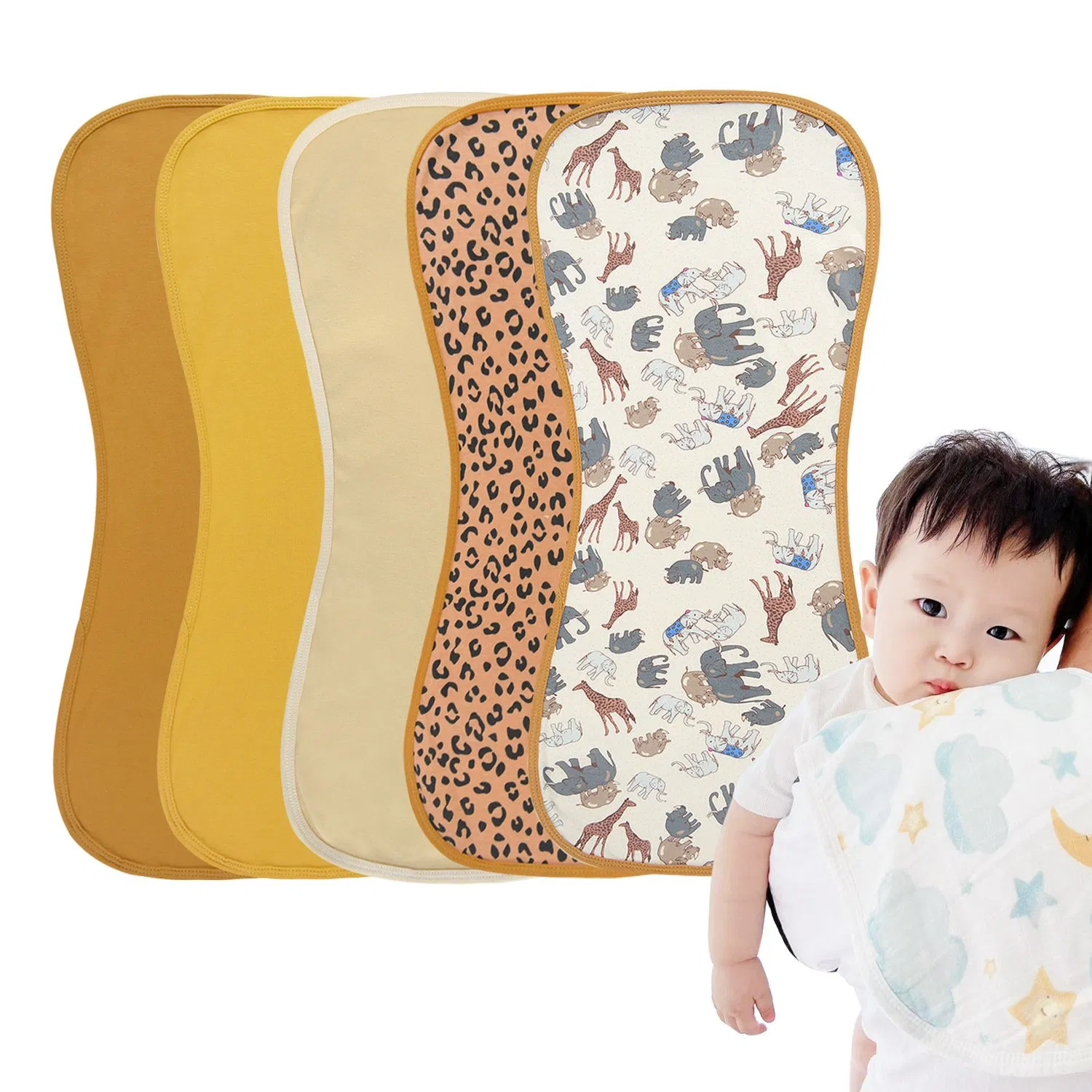 Bulk Baby Burp Cloth with Cartoon Print 100 Cotton Absorbent Layer for Newborn Feeding and Drool Care