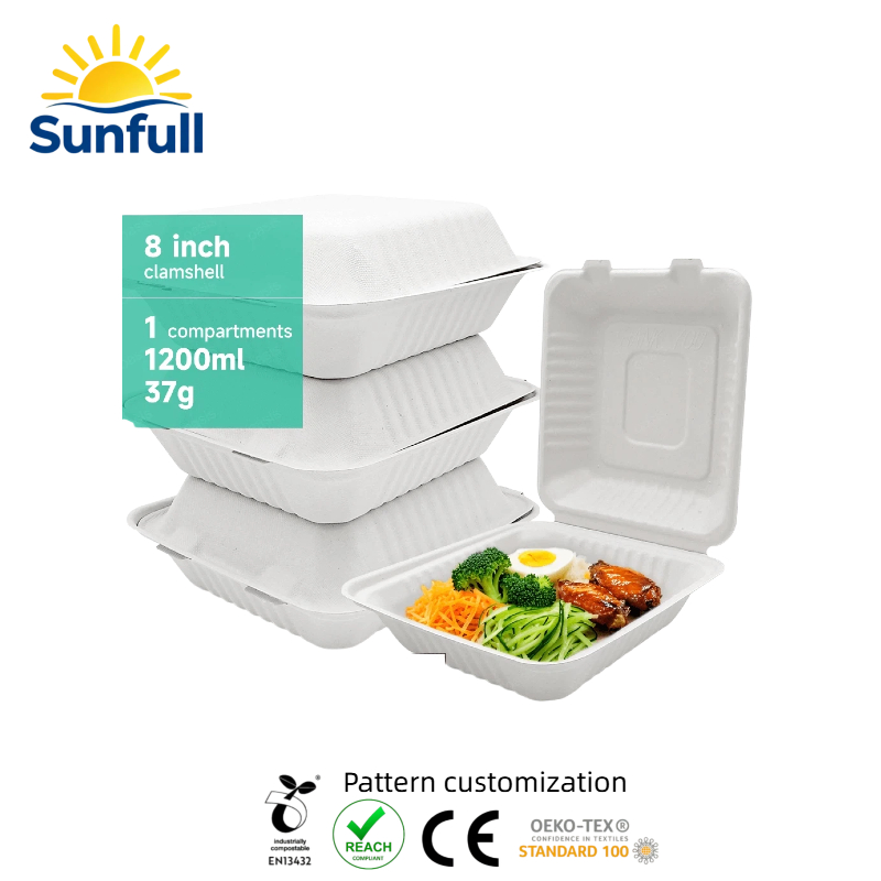 Fast Packaging Food Containers Box Custom Container Lunch Box Microwavable Greaseproof Eco Friendly Biodegradable Disposable Sugarcane Bagasse Food Lunch Box