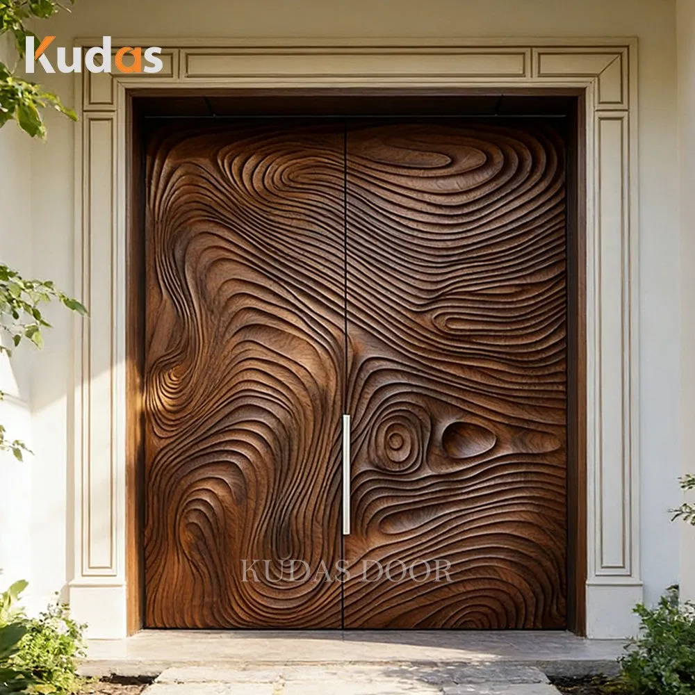High-End Customized Entry Villa Wooden 3D Carved Solid Wood Front Exterior Door