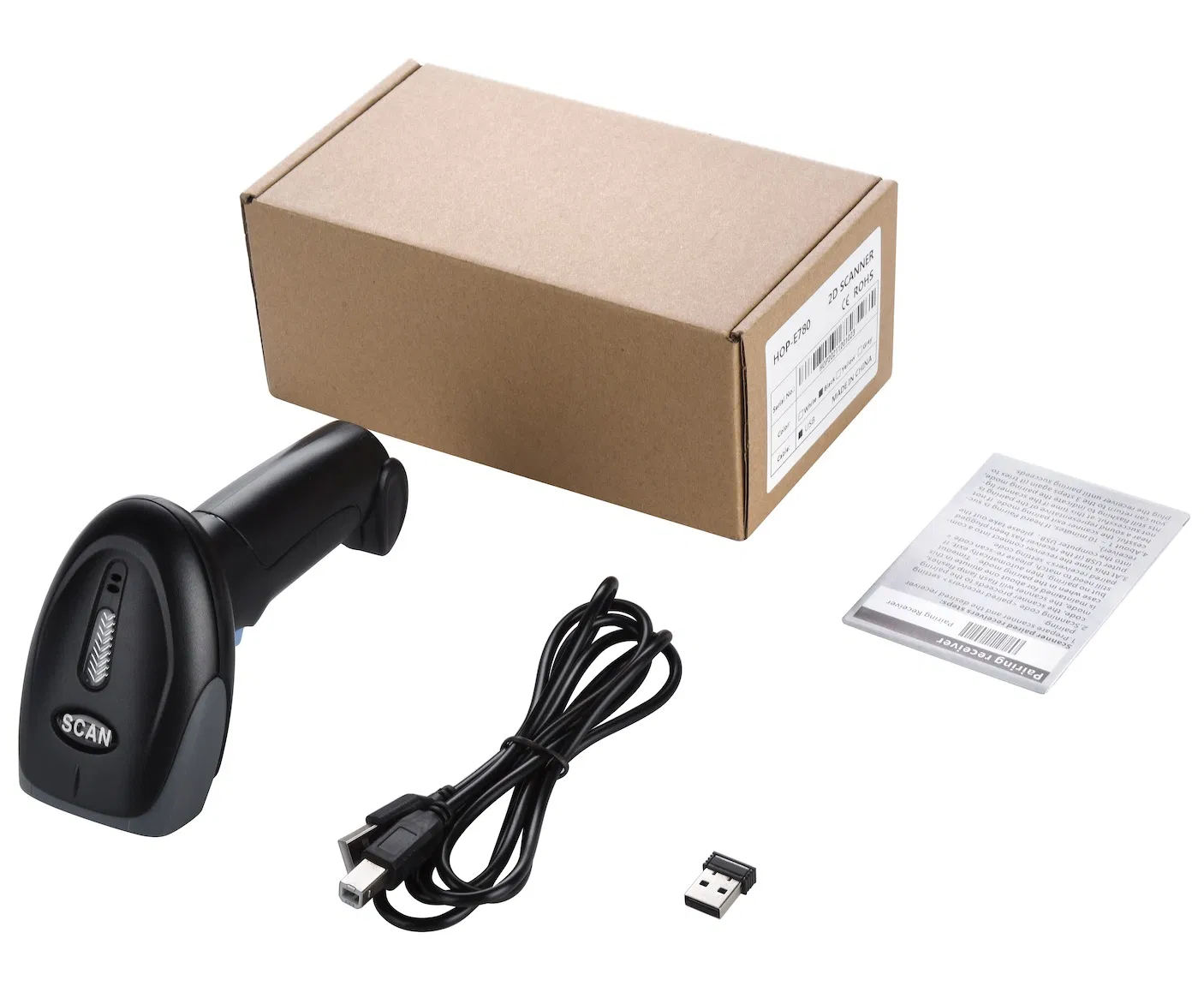 Hoin Factory Cheap Price Hop-E780 Wireless USB Barcode Scanner Support Both 1d+2D