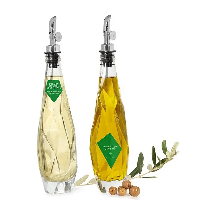 Diamond Shape Kitchen Cooking Glass Olive Oil Bottle Vinegar Soy Sauce Bottle Glass Oiler Fruit Juice Wine Bottle