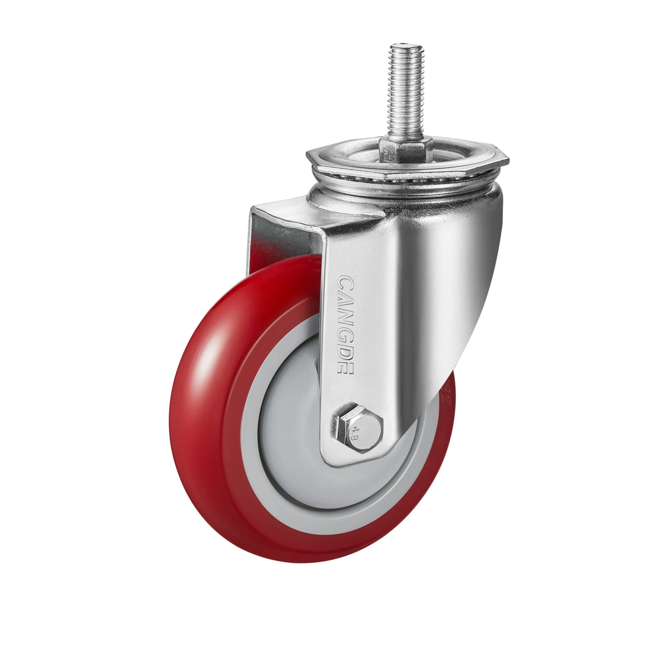 Red Polyurethane Wheels Caster M12*30mm Threaded Stem Casters with Brakes