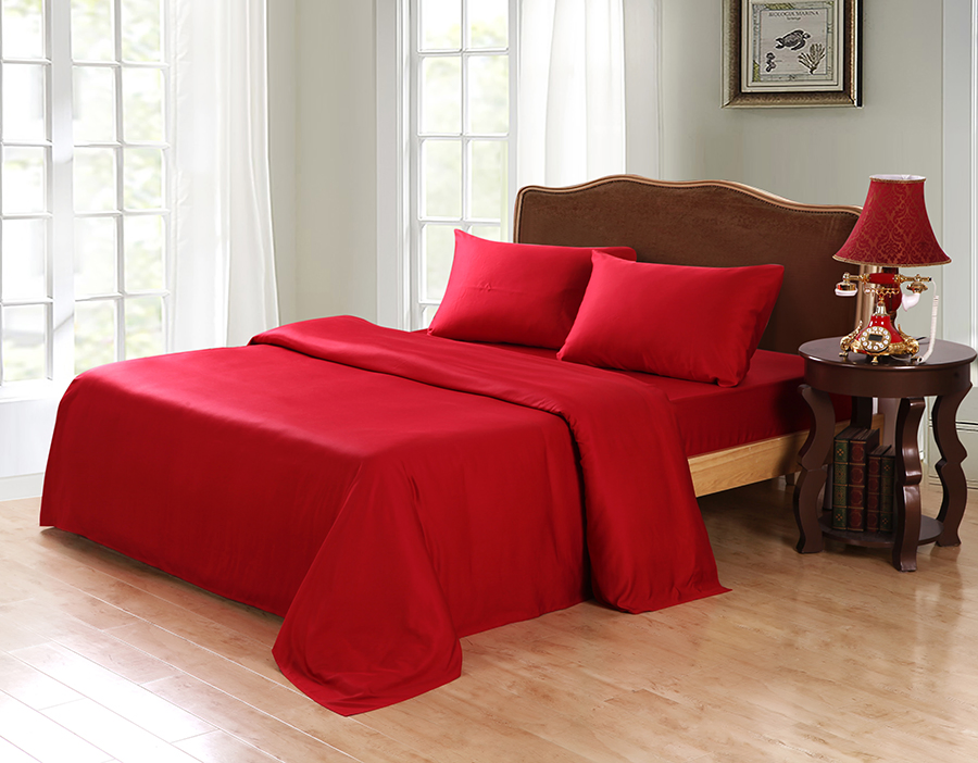 300tc Red Color 100% Bamboo Sateen Bedding Set