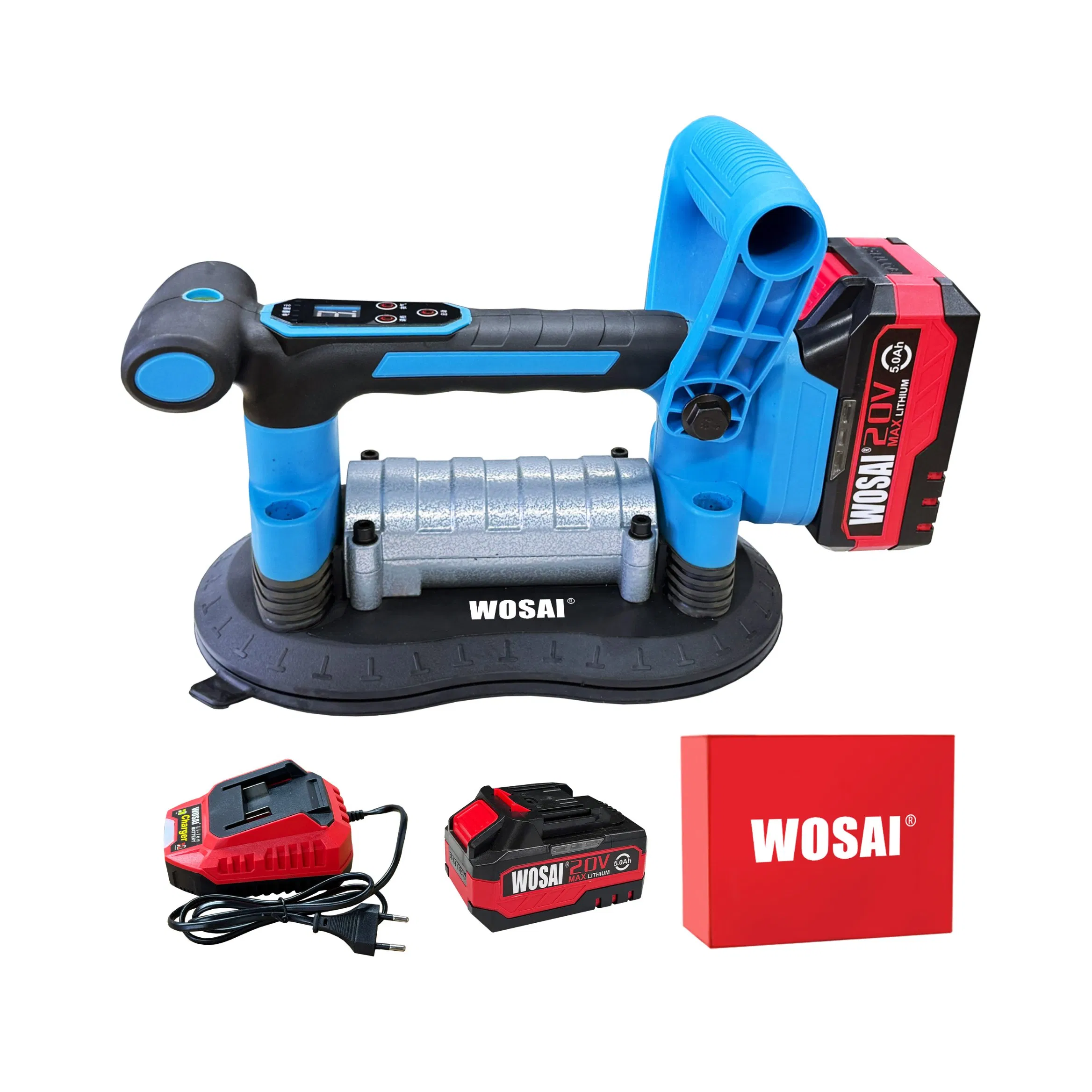 Wosai 20V Cordless Large Format Tile Machine: 250mm Dual Pads with 60kg Suction for Effortless