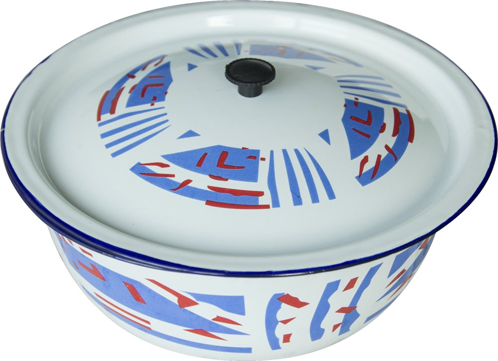 Enamel Footed Bowl/Cash Bowl with Decorated Cover/Mixing Bowl