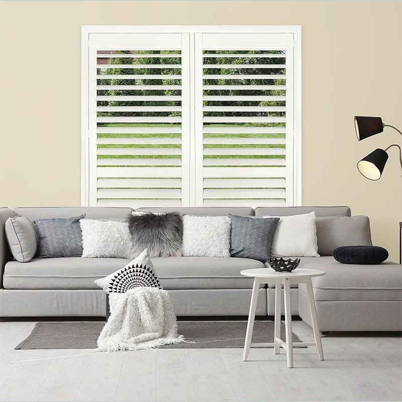 Elegant White Wood 89mm Louvered Plantation Shutters for Homes