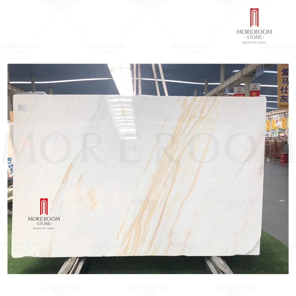 Natural Stone White Marble with Golden Veins Textures Slab