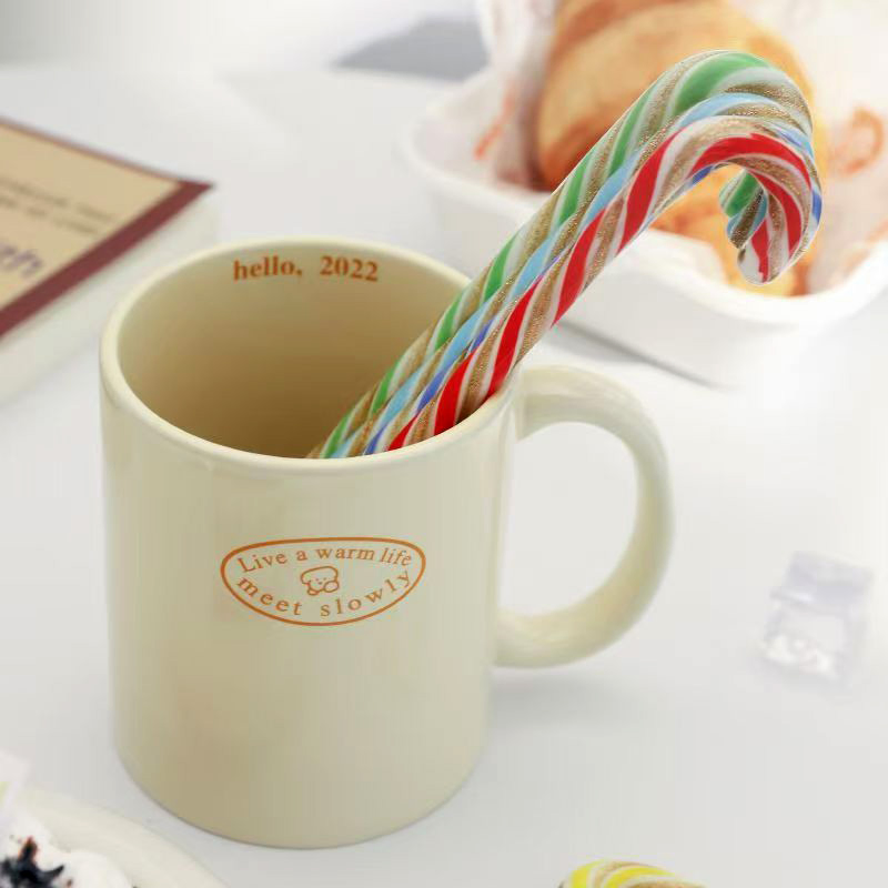 OEM Creative Christmas Series Colored Striped Glass Coffee Stirring Rod Glass Honey Stirring Mixing Stick