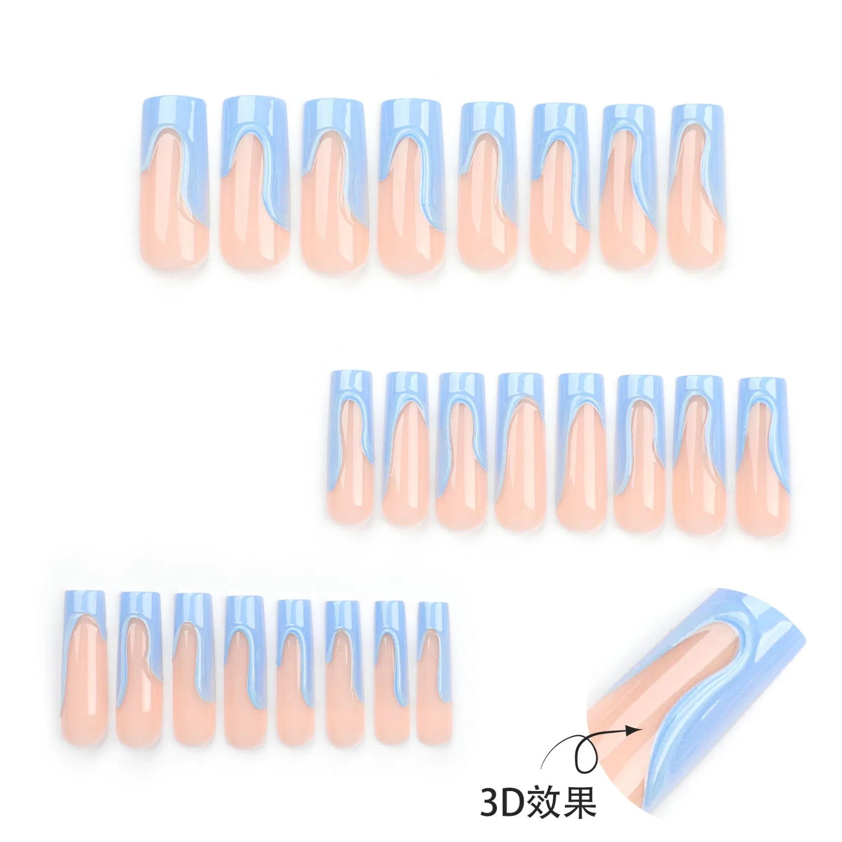 3D French Sky Blue Nail Wearing False Nails