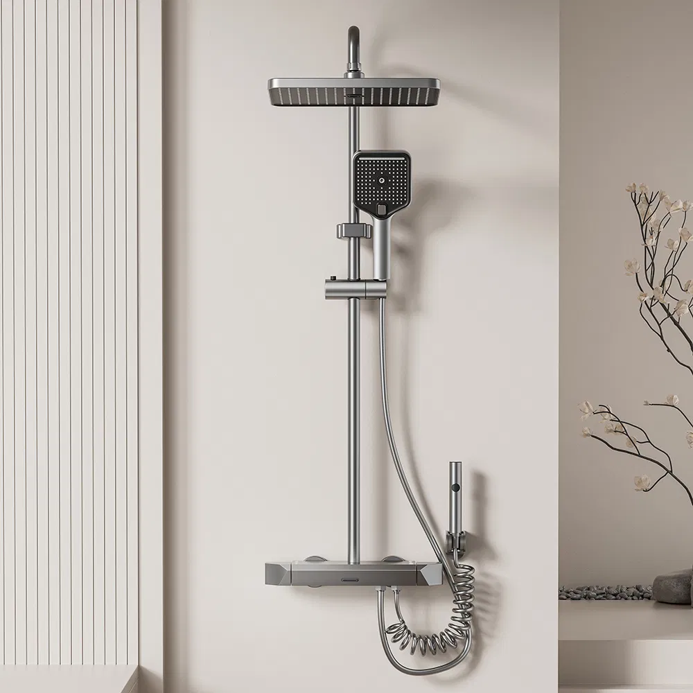 Bathroom Rain Grayshower Mixer Shower Bathing Set Contemporary Exposed Shower Faucet System Dual Handle