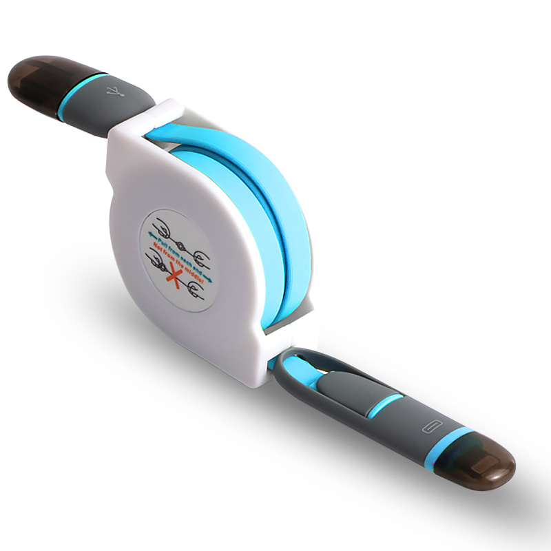 Customized Logo Retractable Stretch 2 in 1 USB Data Charger Cable