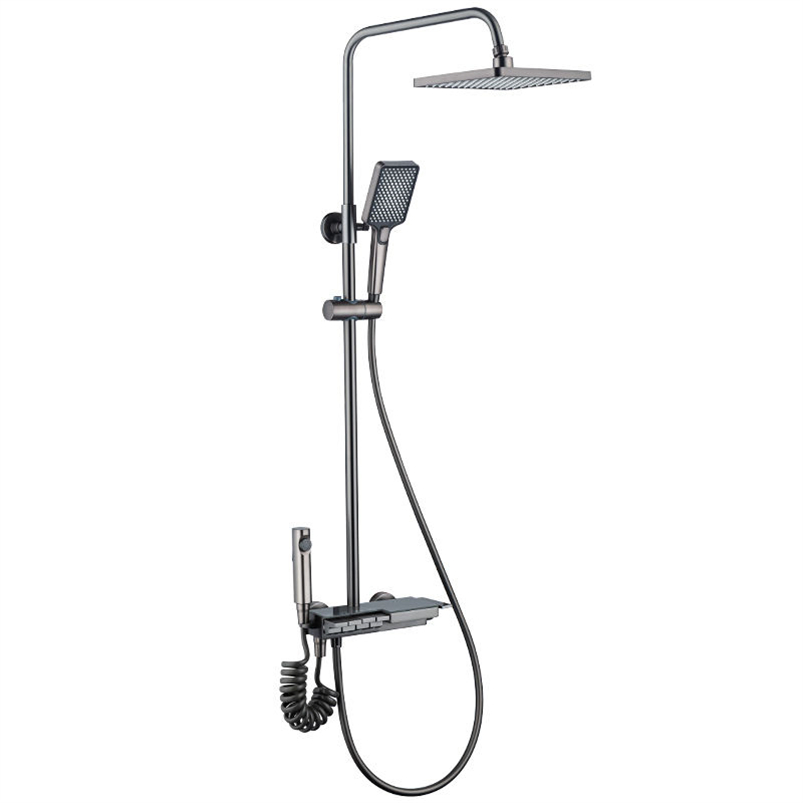 Gun Gray Brass Wall Mounted Rain Shower Mixer Faucet with Digital Display Power Shower Rain Shower Wall Mounted Solid Brass Bathtub, Piano Key Shower System Set