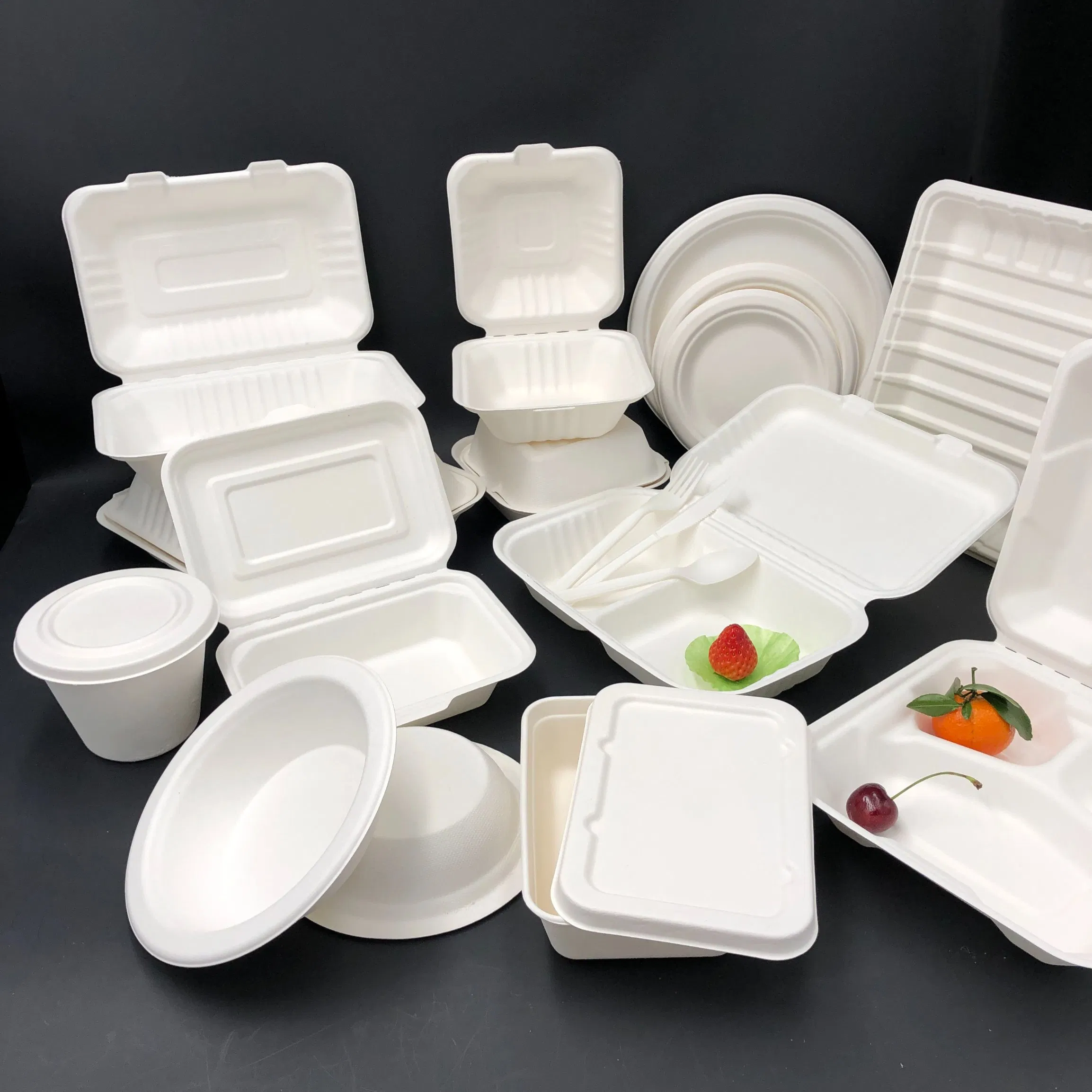 800ml Disposable Cornstarch Food Container Round Bowl with Lid
