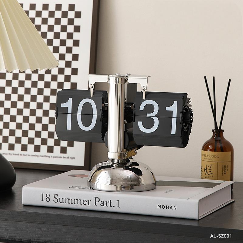 Vintage Digital Flip Page Clock Automatic Turning Battery Operated Mechanical Clock for Home Bedroom Office Decoration