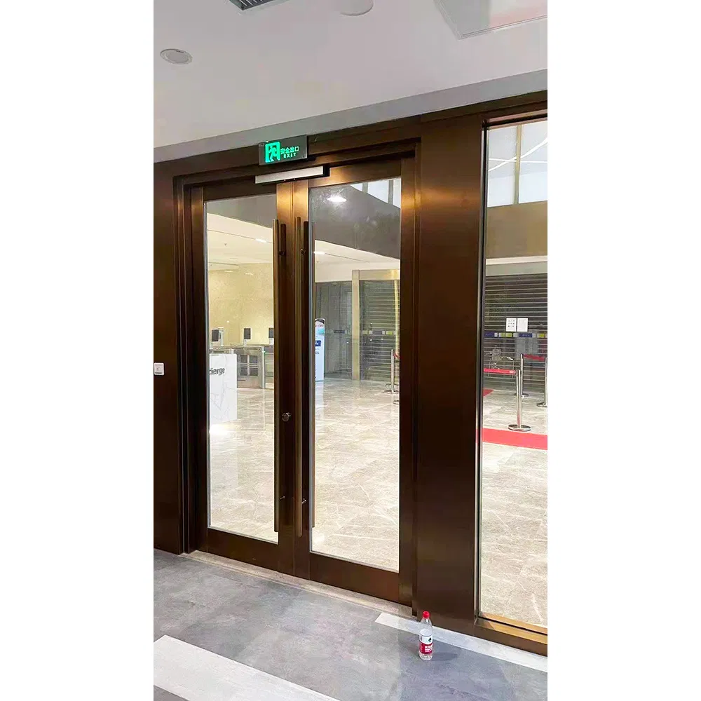 Tined Glass Aluminum Frame Low-E Glass Automationtelescopic Gear Transmission Automatic Sensor Tempered Glass Sliding Door