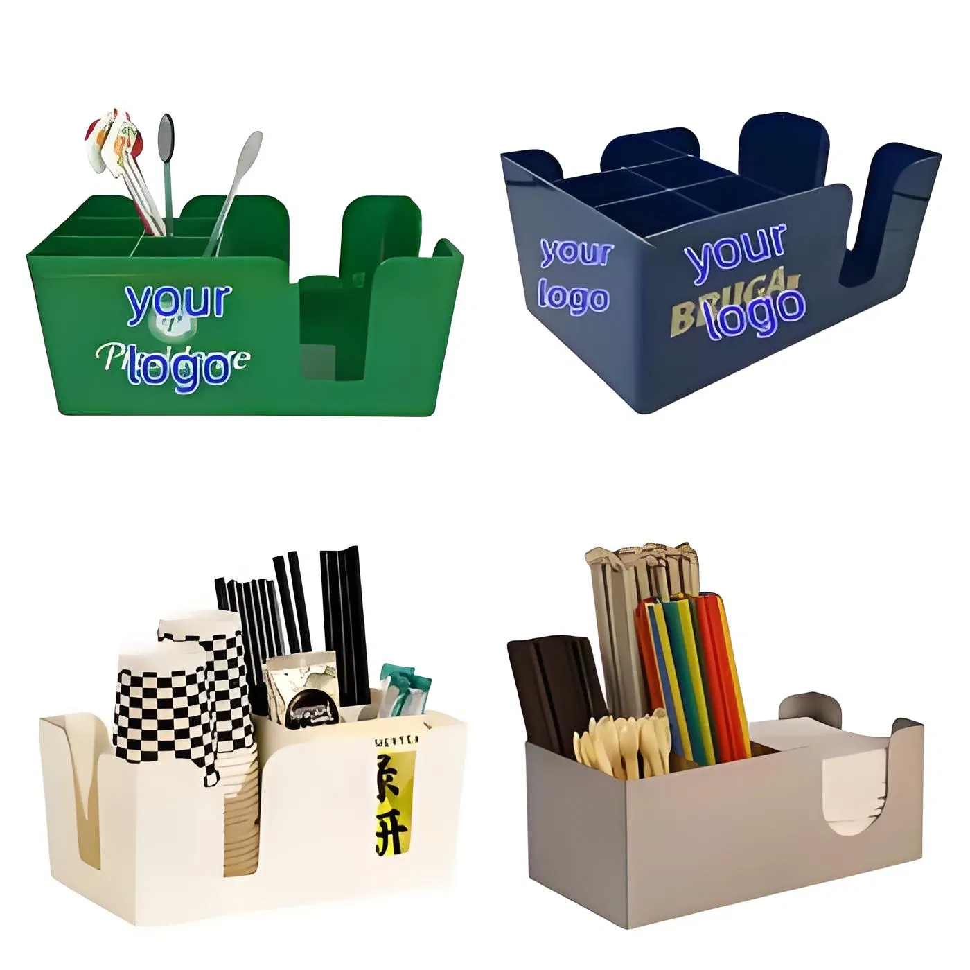 Custom Logo Color Size Napkin Straw Stirrers Holder Durable Lightweight Plastic Bar Caddy for Huntly I. D. S Ileach