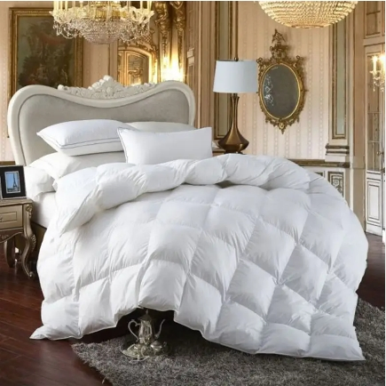 Luxury Hotel Home Soft Warm Cotton Fabric White Goose Feather Down Quilt Blanket