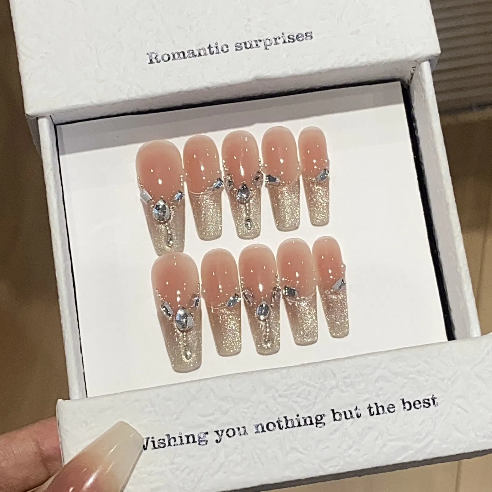 Gradient French Light Luxury Cat's Eye Blush Steel Beads Water Drop Diamond Advanced Patch Wearable Nail