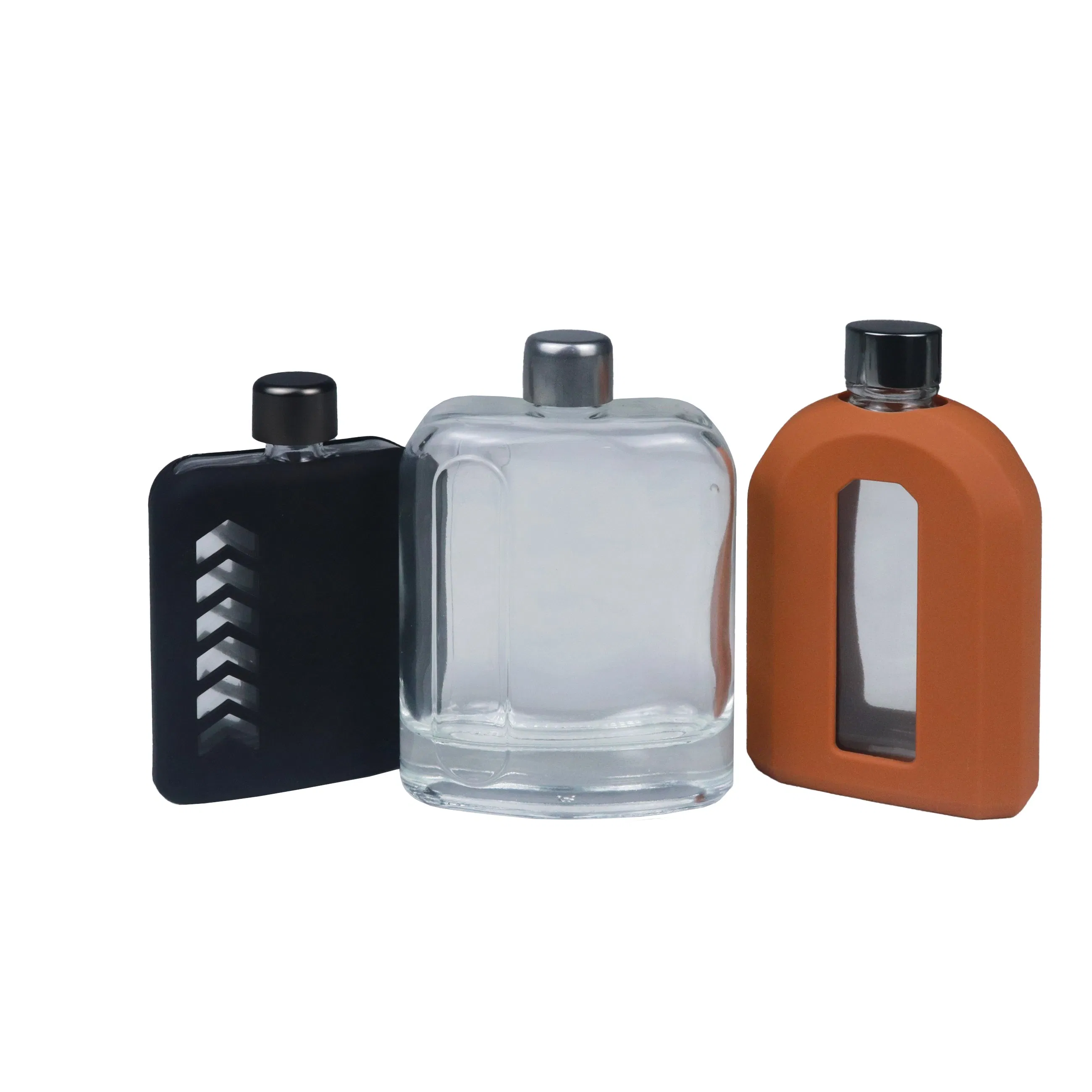 Custom Logo Capacity Size Durable Silicone Leather Covered Glass Hip Flask