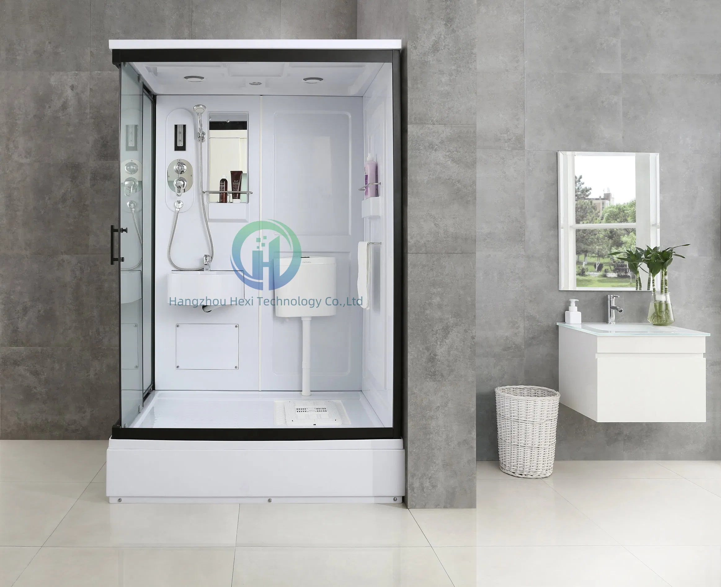 Modern Stylish Black Frame Prefab Bathroom with Squat Toilet for Shower