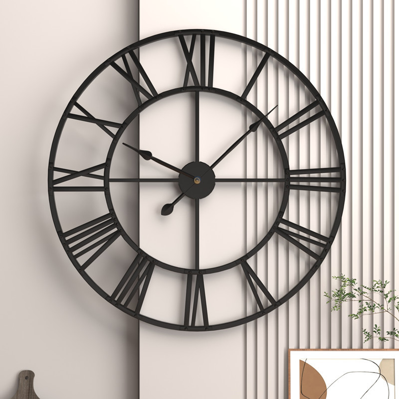 Home Retro Living Room Iron Wall Clock Nordic Round Decoration Mute Clock