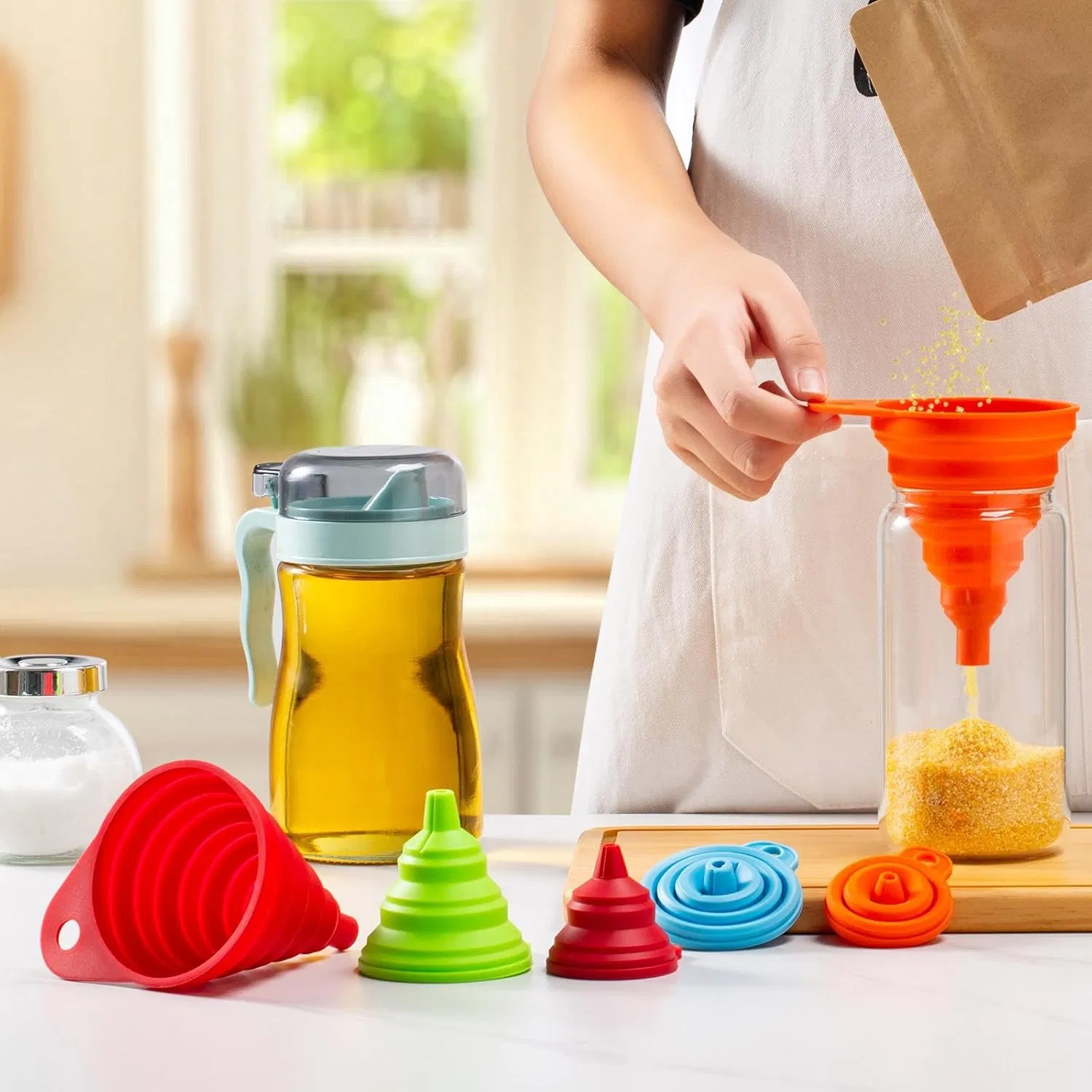 Kitchen Silicone Foldable Strainer Small and Large, Flexible Foldable Cooking