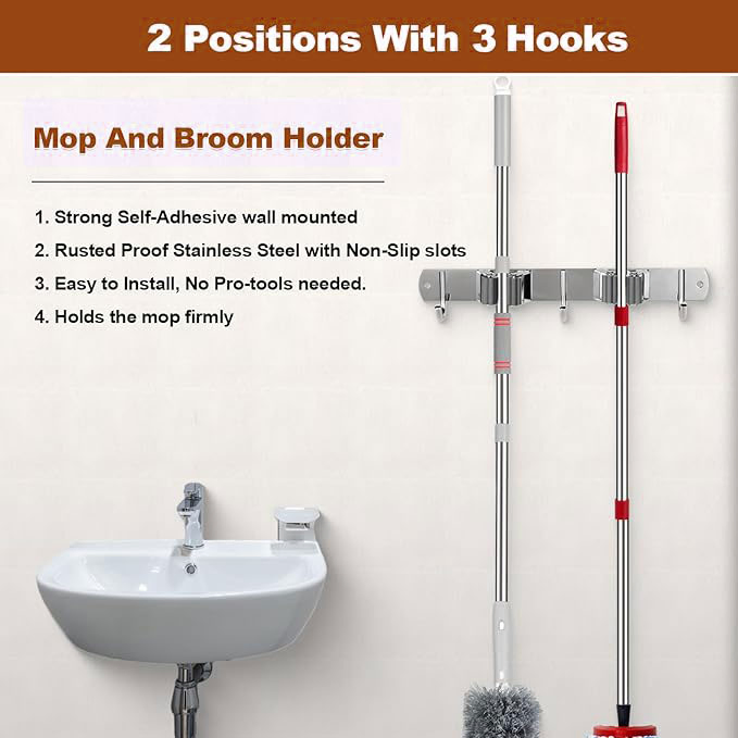 Clearance Fast Shipping 3 Racks and 4 Hooks + 2 Racks and 3 Hooks Mop and Broom Holder Wall Mount