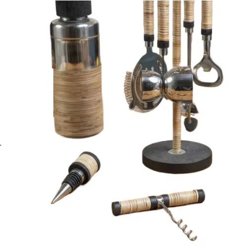 Custom Label Rattan Bar Tools Wine Bar Sets Beverage Serving Sets Serving Set Bartender Kit
