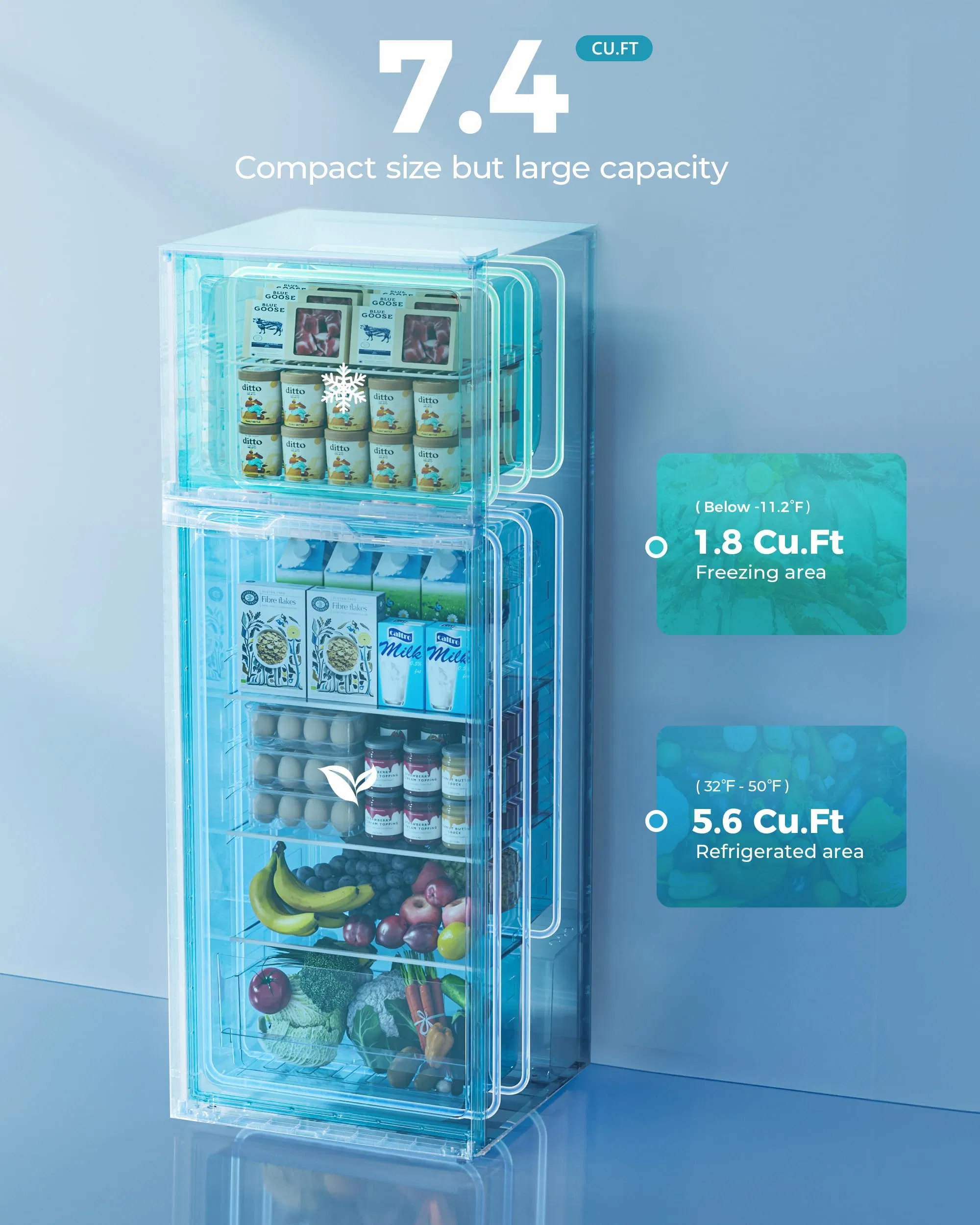 Euhomy Small Apartment 209L Refrigerator Freezer with Quiet Operation