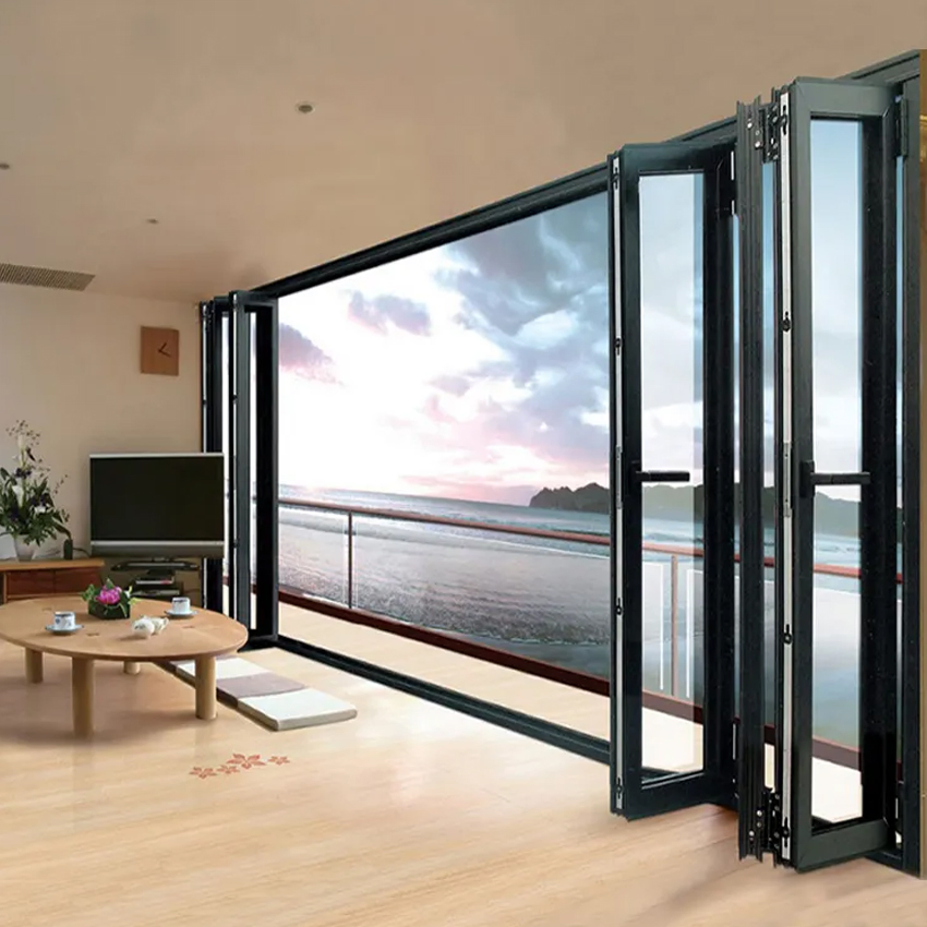Modern Residential Veranda Large Bi Folding Patio Burglar Proof Double Glass Folding Design Partition Aluminium Folding Door