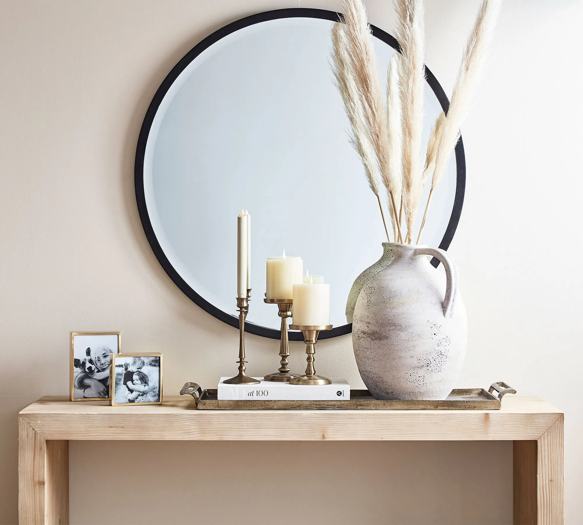 Round Corner Black Metal Frame Bathroom Aluminum Mirror – 100cm X 56cm